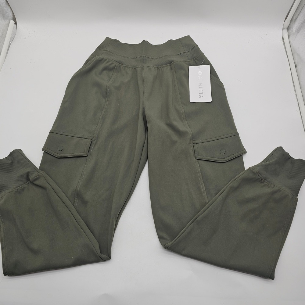 New size XXS Athleta Venice Hi-Rise Cargo Jogger Stretch Full Length Moss Green